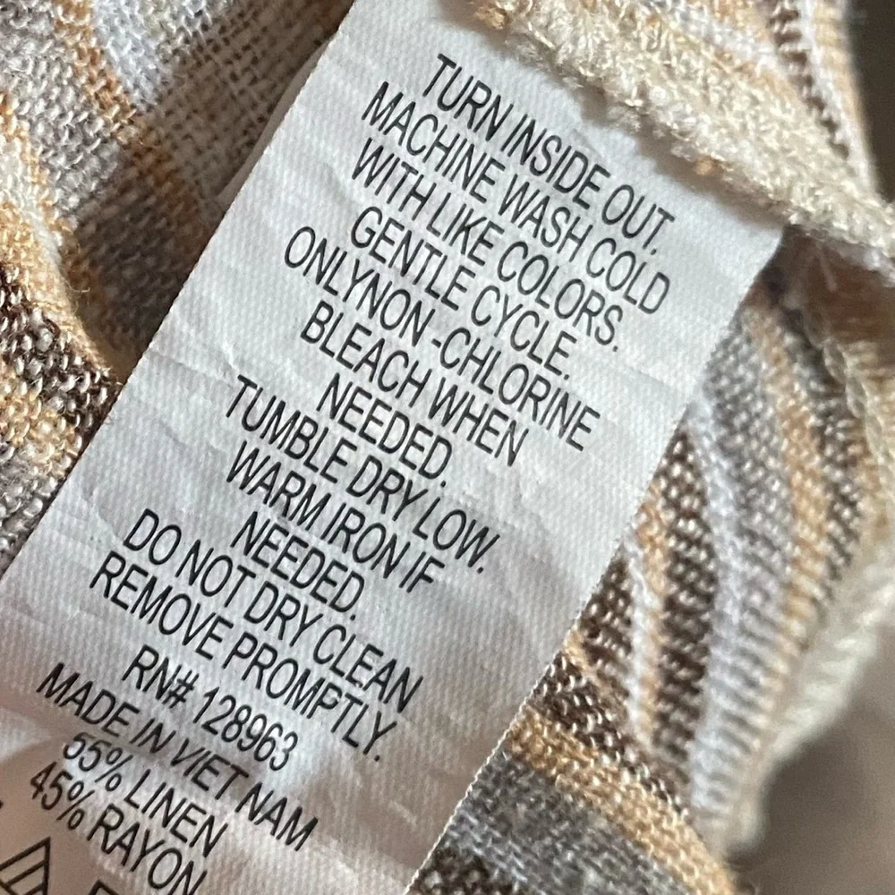 Indigo Rein Midi Dress Linen Brown Beige Stripe Halter V Neck Boho Size Small - Picture 6 of 6